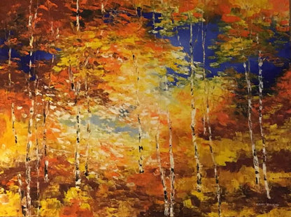 Autumn Art | Golden Leaves at Fall | "Autumn Sunbeams II" | Original Oil Painting by Claire Howard | 30" x 40"