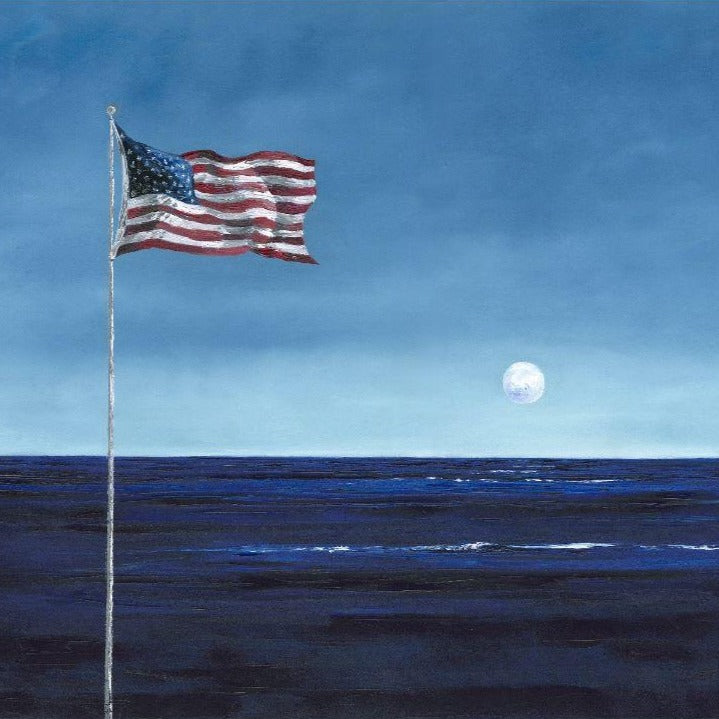 Patriotic Beach Art | "Moonlight Over America" I Original Oil Painting by Claire Howard | 31.5" x 41.5"