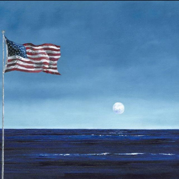 Patriotic Beach Art | "Moonlight Over America" I Original Oil Painting by Claire Howard | 31.5" x 41.5"