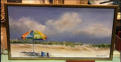 Beach Art | "Just You & Me" | Oil Painting Framed in Gold by Claire Howard | 13.5" x 25.5"