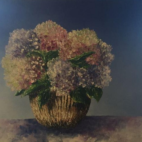 Floral Art | "Beach Hydrangeas" | Original Oil Painting by Claire Howard | 30" x 40"