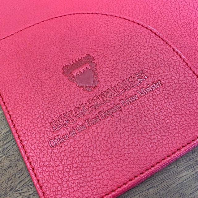 Bahrain Embassy | Custom Leather Color | Italian Cow Hide | Bespoke Leather Ring Binder | Custom Design | Made in USA