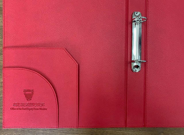 Bahrain Embassy | Custom Leather Color | Italian Cow Hide | Bespoke Leather Ring Binder | Custom Design | Made in USA