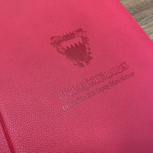 Bahrain Embassy | Custom Leather Color | Italian Cow Hide | Bespoke Leather Ring Binder | Custom Design | Made in USA