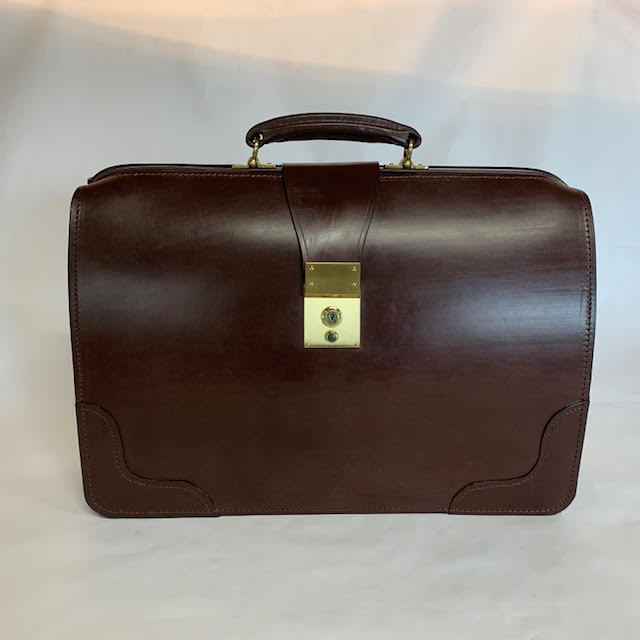 Bespoke Top Frame Briefcase | The Burr Briefcase | Hand Stitched | Finest Quality | Havana Bridle Hide | Tan Suede | Brass Fittings