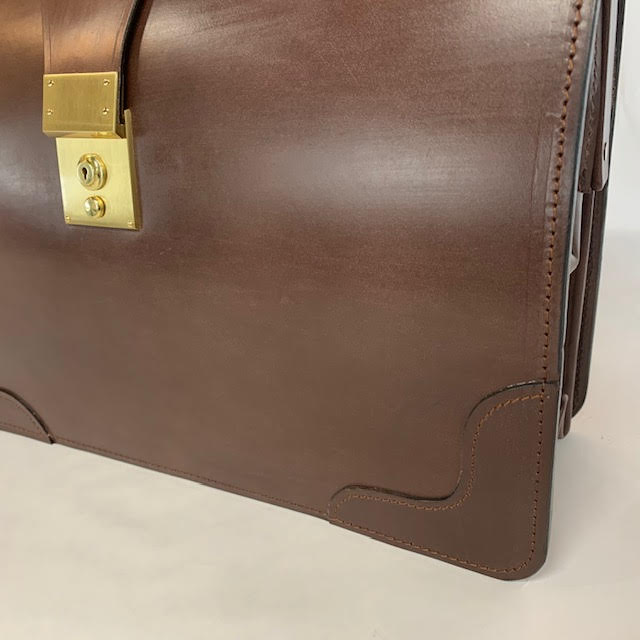 Bespoke Top Frame Briefcase | The Burr Briefcase | Hand Stitched | Finest Quality | Havana Bridle Hide | Tan Suede | Brass Fittings