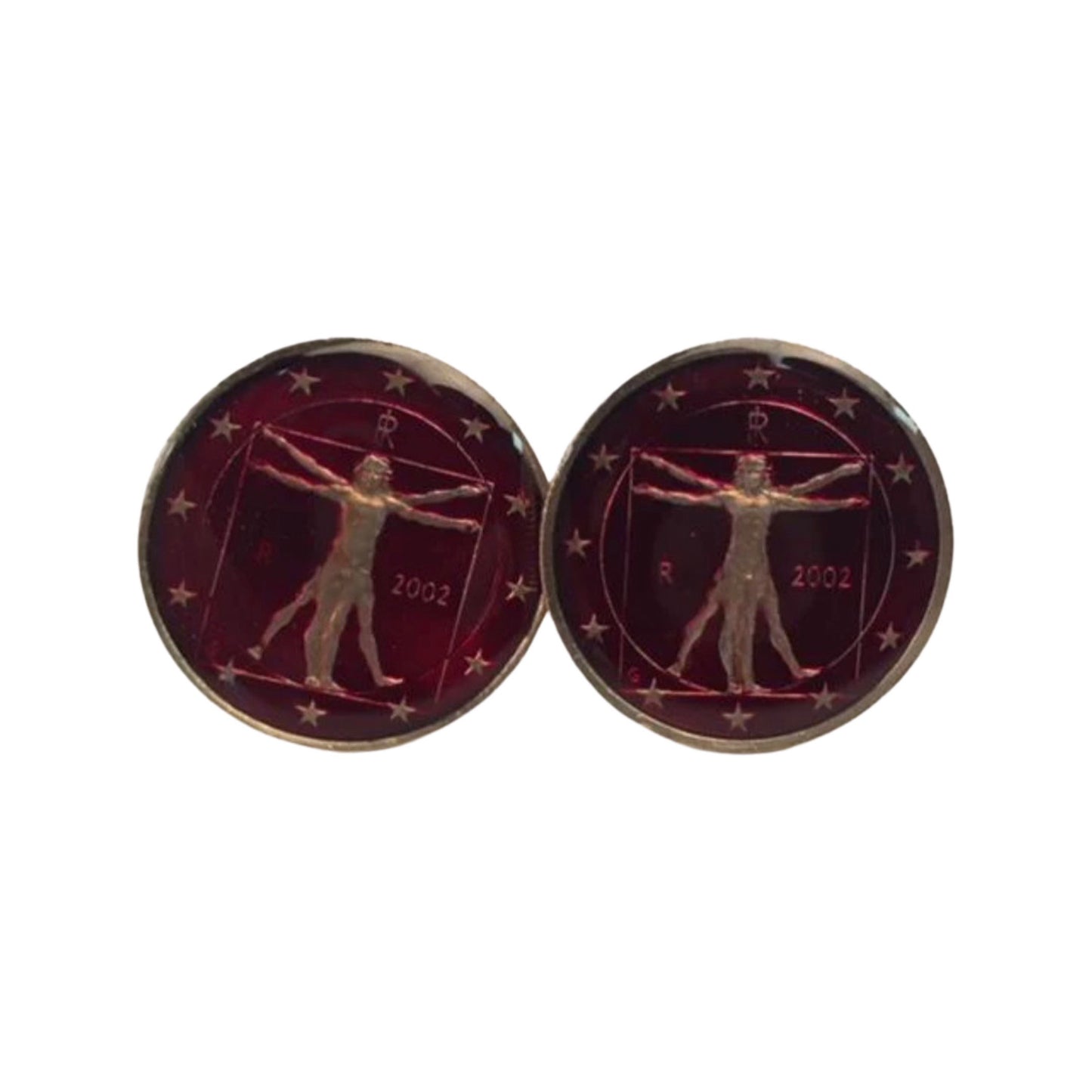 Hand Painted Authentic Coin Cufflinks | Italy Coin Cufflinks | Italia Da Vinci One Euro Coin Cufflinks | Red | Sterling and Burke | Made in USA