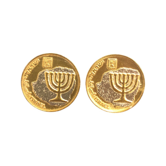 Hand Painted Authentic Coin Cufflinks | Israel Coin Cufflinks | Israeli Menorah on Papyrus Coin Cufflinks | Gold and Silver | Sterling and Burke | Made in USA