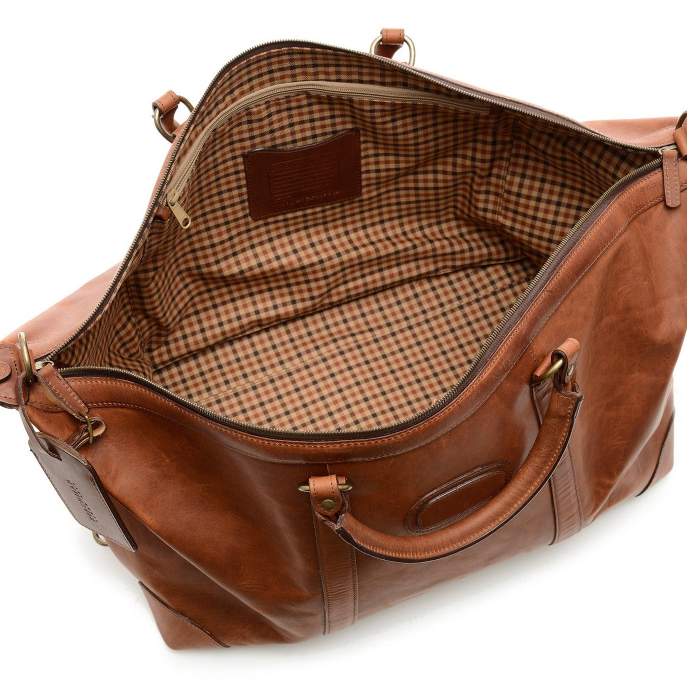 Duffel | All Leather Duffle | Twain Brown Leather Duffel | Korchmar Leather | Initials Included