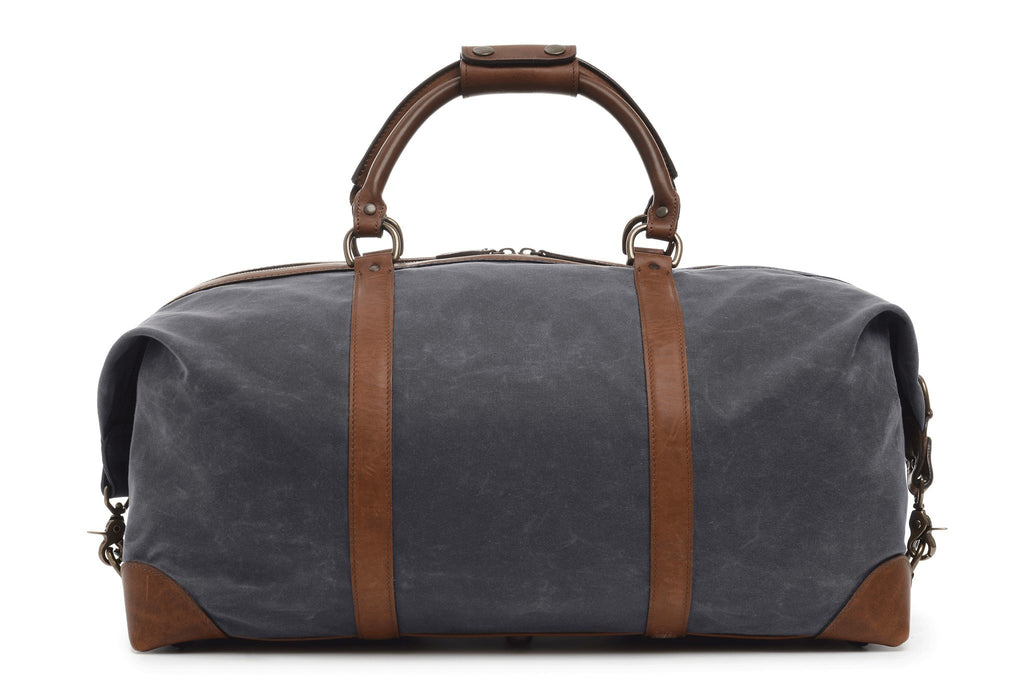 Handmade Genuine Leather and Green Waxed Canvas Duffle Bag