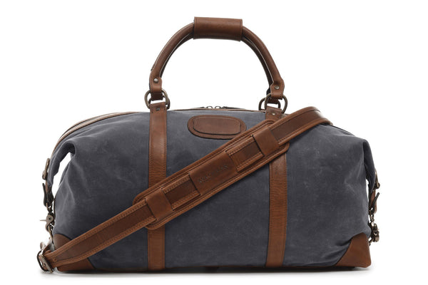 Duffel | Grey Waxed Cotton and Leather Duffle | Twain Canvas Duffle | Korchmar Leather | Initials Included