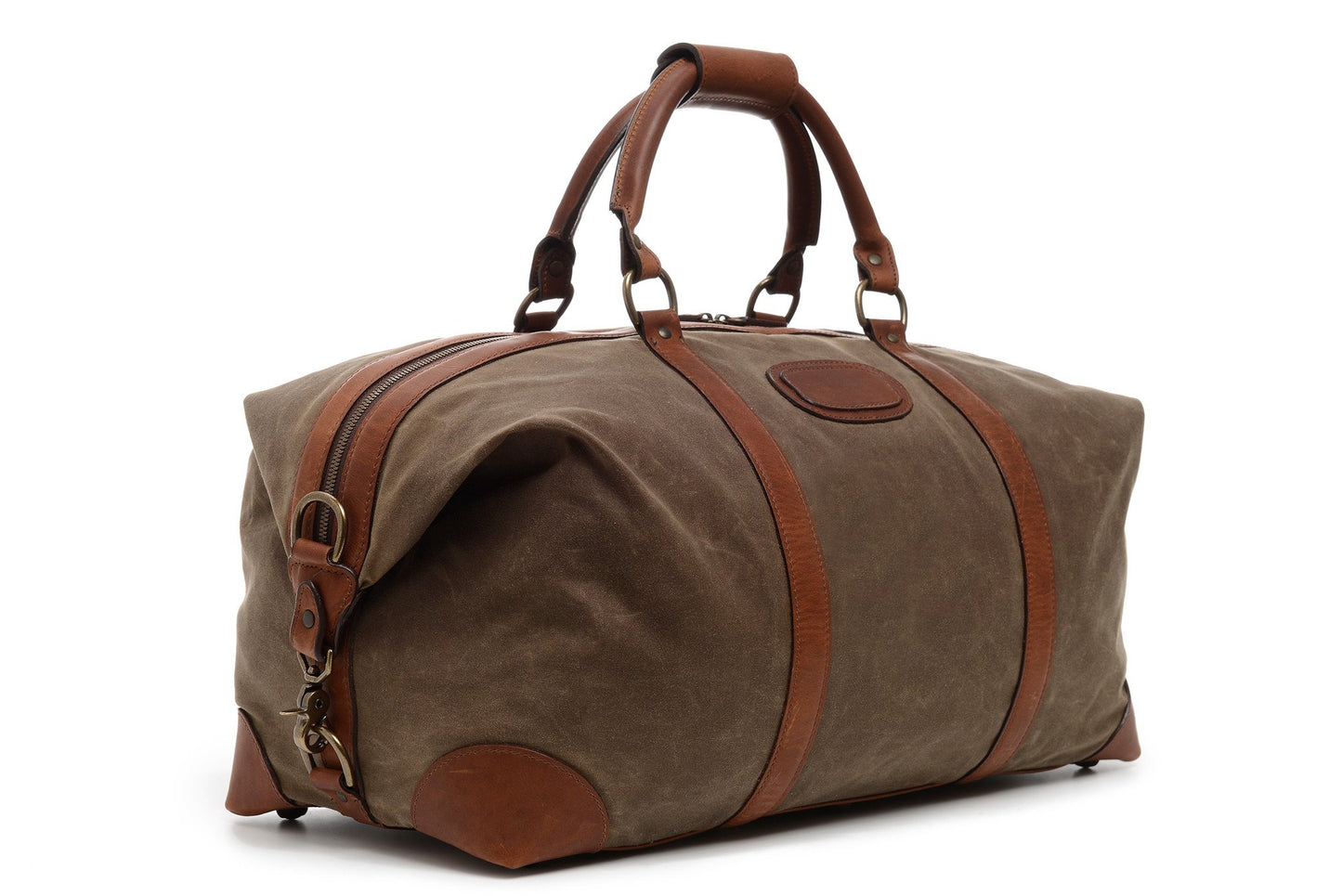Duffel | Tan Waxed Cotton and Leather Duffle | Twain Canvas Duffle | Korchmar Leather | Initials Included
