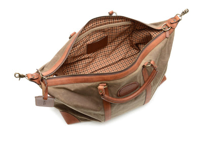 Duffel | Tan Waxed Cotton and Leather Duffle | Twain Canvas Duffle | Korchmar Leather | Initials Included