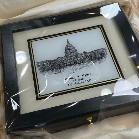 Gates Custom Desk Box | US Capitol Building | 8.5 by 7 by 2.75 inches | Black with Pen & Ink Drawing & Personalization