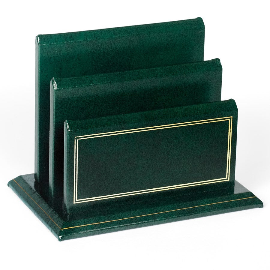 Forest Green Leather Stationery Holder Rack | Quality Leather with Gold Tooling