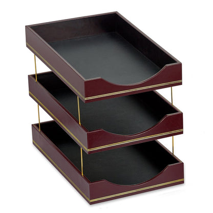 Red Leather Desk Accessories | Hand Made in USA | Individual Luxury Leather Desk Accessories with Gold Tooling