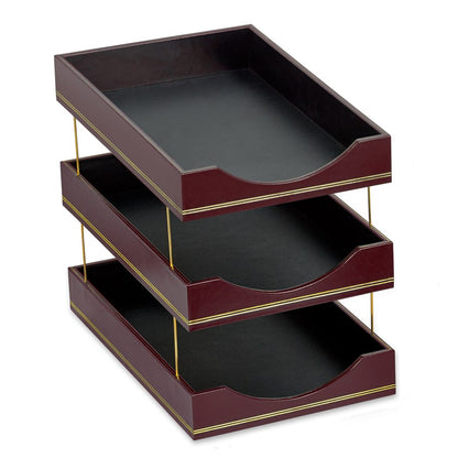 Burgundy Leather Desk Accessories | Hand Made in USA | Individual Luxury Leather Desk Accessories with Gold Tooling