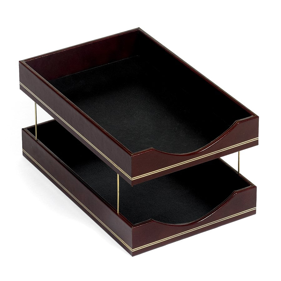 Burgundy Leather Desk Accessories | Hand Made in USA | Individual Luxury Leather Desk Accessories with Gold Tooling