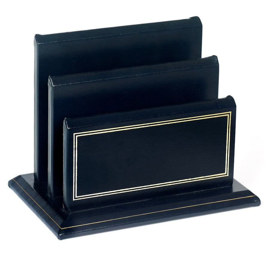 Navy Blue Leather Stationery Holder Rack | Quality Leather with Gold Tooling