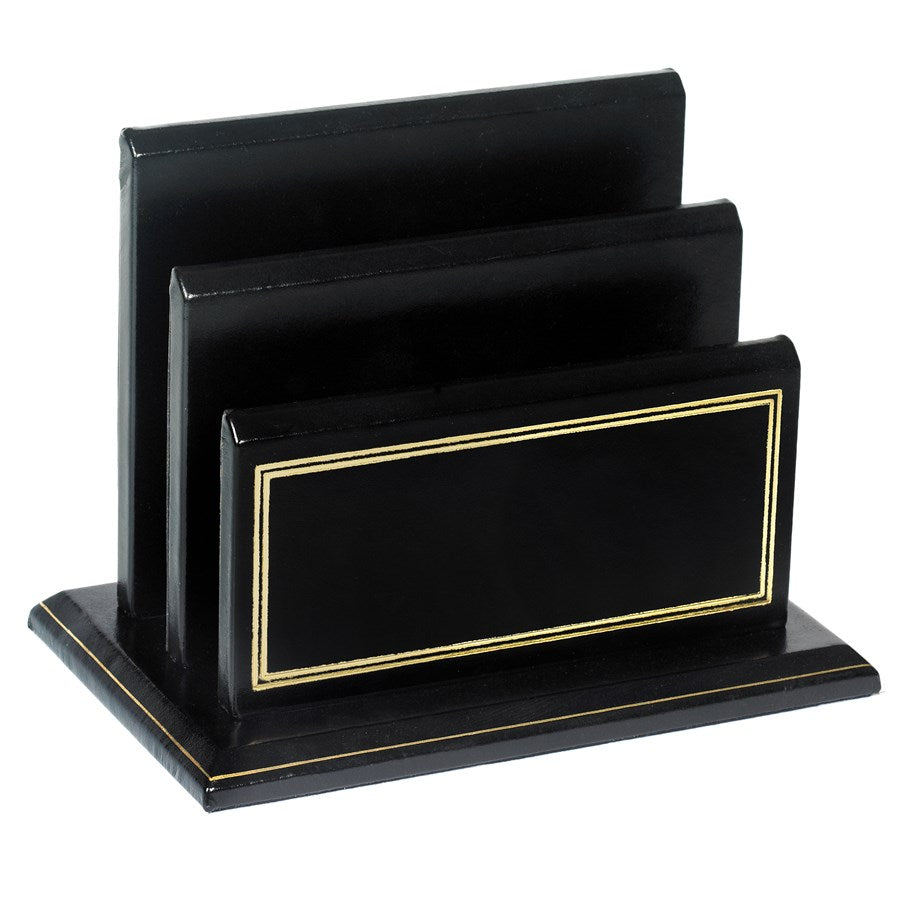 Black Leather Stationery Holder Rack | Quality Leather with Gold Tooling