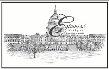 Custom Desk Box Gift | US Capitol Building | White House | DC City Scape | 8.5 by 7 by 2.75 inches | Black Stain with Pen & Ink Drawing & Personalization