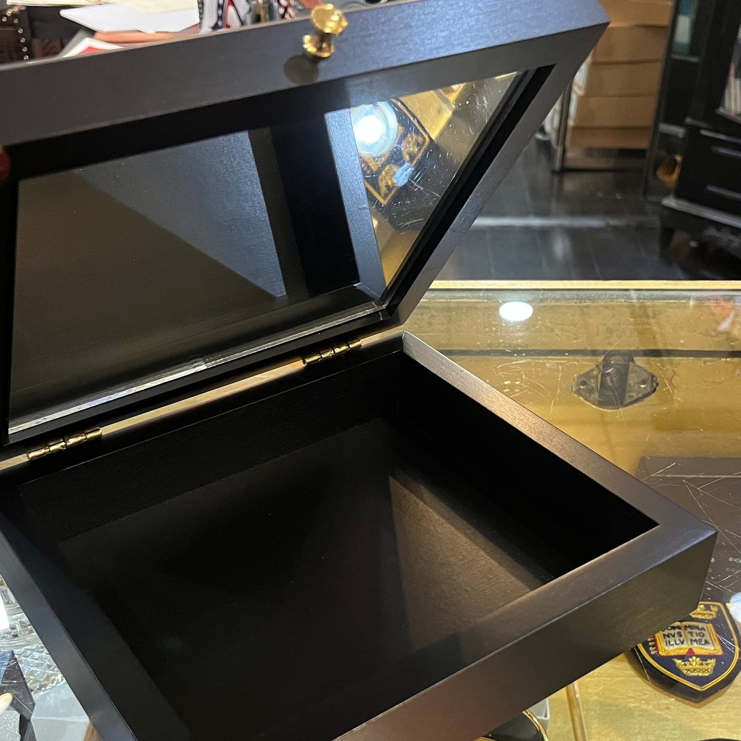 Custom Desk Box Gift | US Capitol Building | White House | DC City Scape | 8.5 by 7 by 2.75 inches | Black Stain with Pen & Ink Drawing & Personalization
