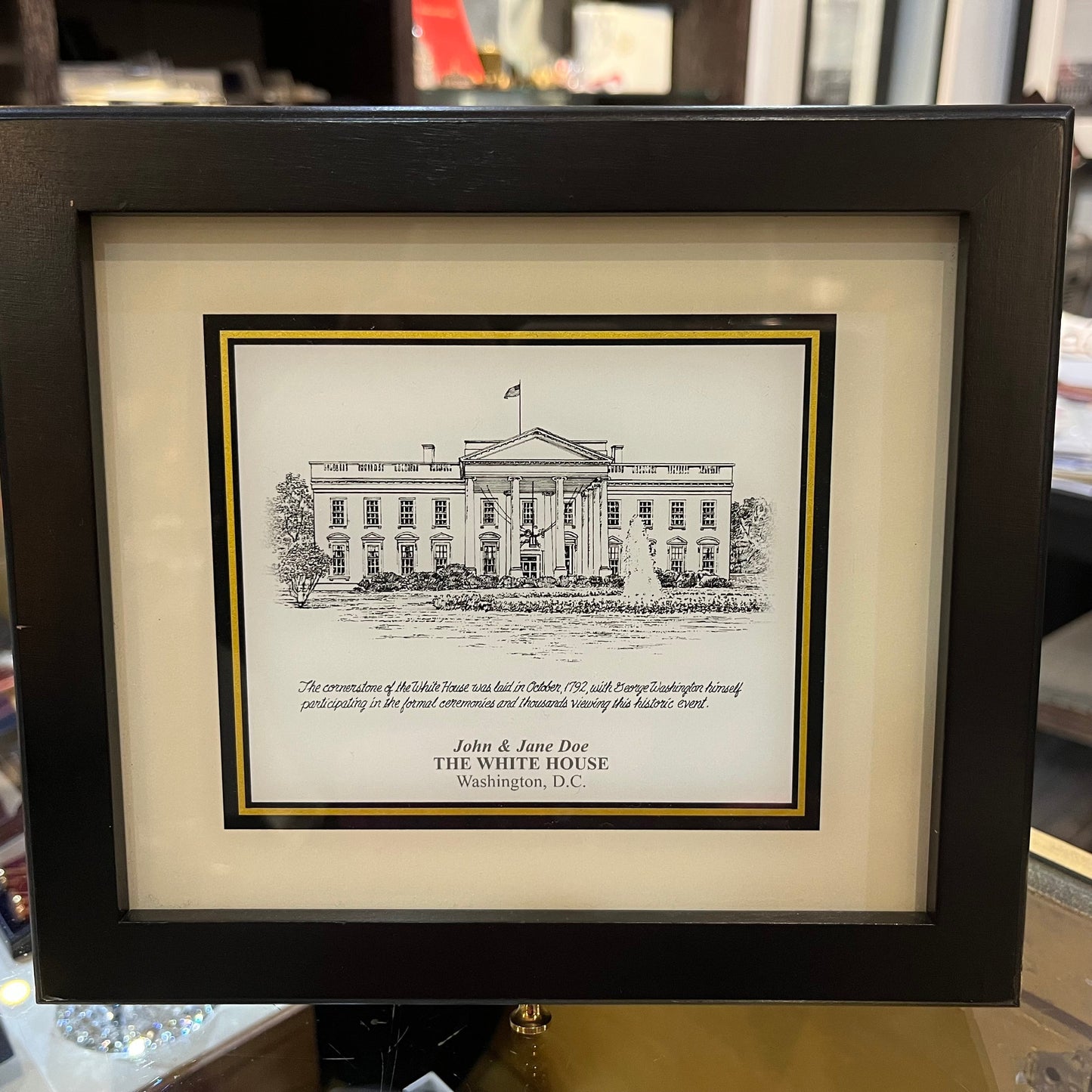 Custom Desk Box Gift | US Capitol Building | White House | DC City Scape | 8.5 by 7 by 2.75 inches | Black Stain with Pen & Ink Drawing & Personalization