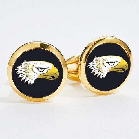 Halcyon Days Eagle Head Cufflinks in Black and Gold-Enamel Cufflinks-Sterling-and-Burke