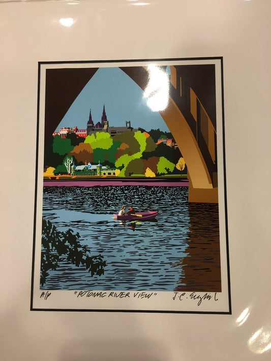 Georgetown Univ | Georgetown University | Georgetown View from the Potomac River | Artist Joseph Craig English | 13 by 16 Inches-Giclee Print-Sterling-and-Burke