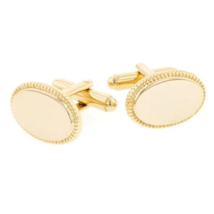 Engraved Oval Cuff Links | Sterling Silver Plated and Gold Plated with Beaded Edge | Personalized with Initials Included