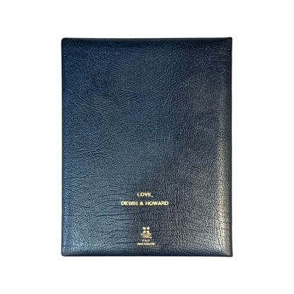 Special Order Leather Guest Book | Navy Blue Buffalo Calf | THE FABIANS | Love, Debbi & Howard