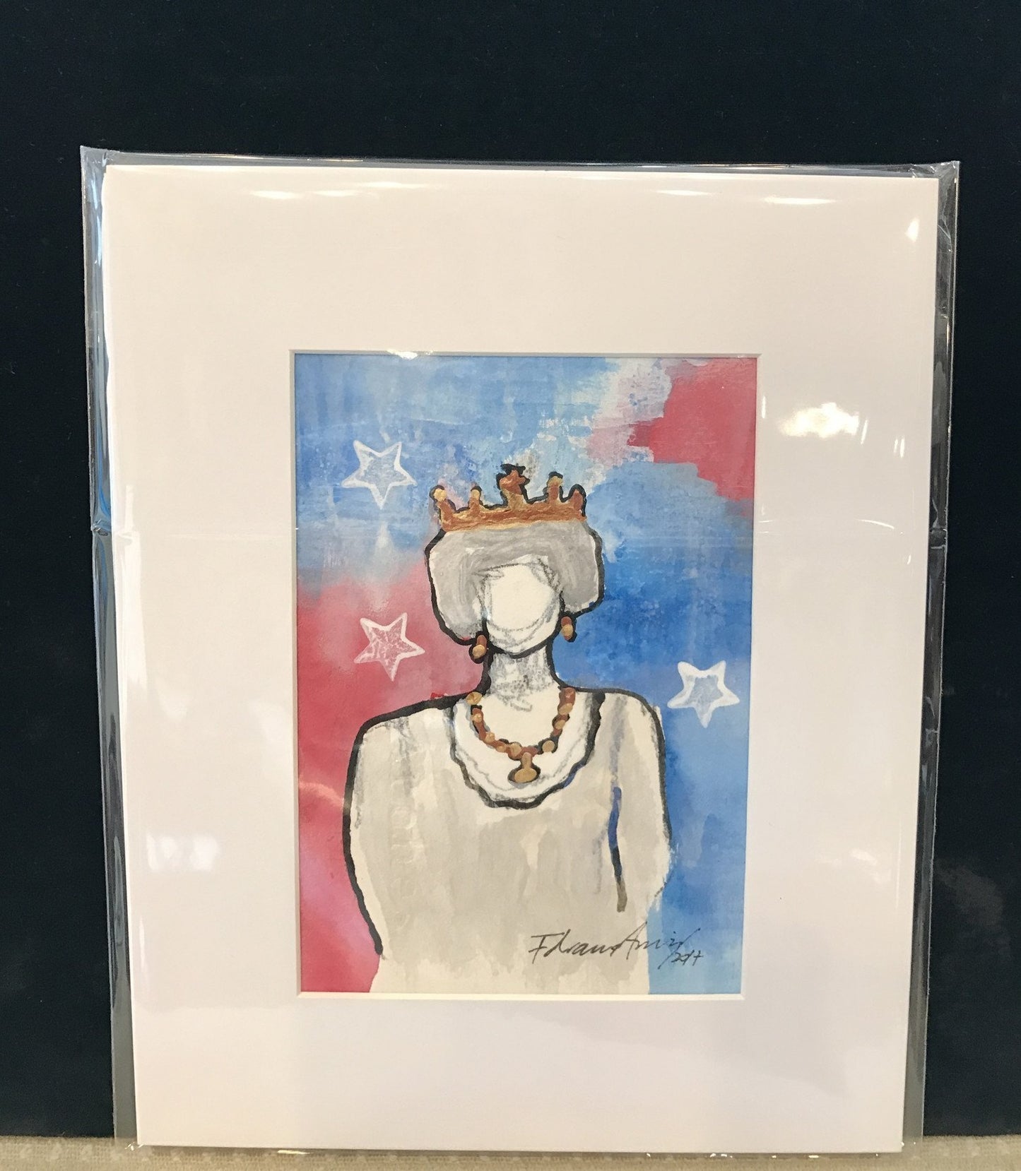 Art | America Queen | Mixed Media on Paper by Fabiano Amin | 7" x 5"-Mixed Media-Sterling-and-Burke