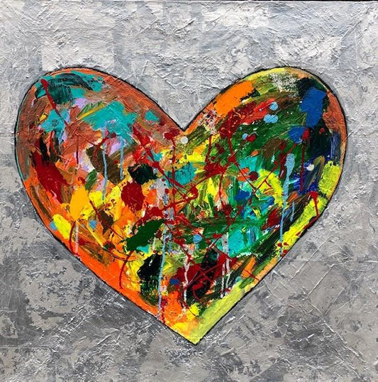 Art | Happy Heart | Original Acrylic on Gallery Canvas by Fabiano Amin | 30" x 30"-Acrylic Painting-Sterling-and-Burke