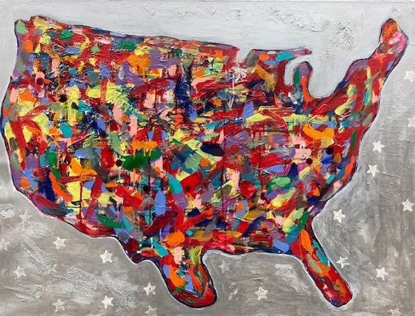 Art | America Dream | Acrylic Mixed on Canvas by Fabiano Amin | 30" x 40"-Acrylic Painting-Sterling-and-Burke