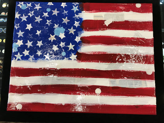 Art | Stars USA | Original Acrylic and Mixed Media on Canvas by Fabiano Amin | 14" x 11"-Acrylic Painting-Sterling-and-Burke