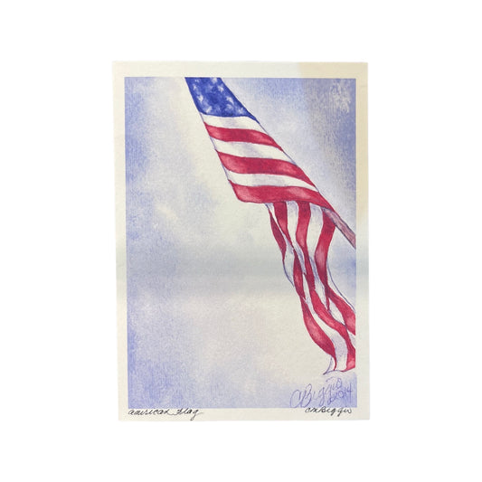 Flag Art | American Flag | Print with Black Signature by Carole Moore Biggio | 7" x 5"