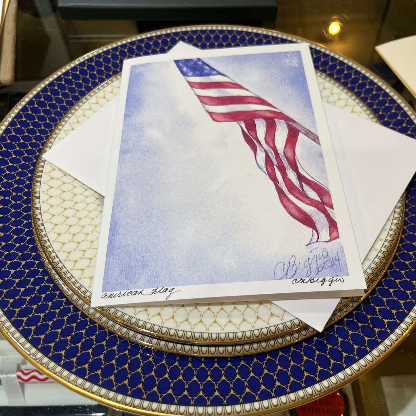 Flag Art | American Flag | Print with Black Signature by Carole Moore Biggio | 7" x 5"