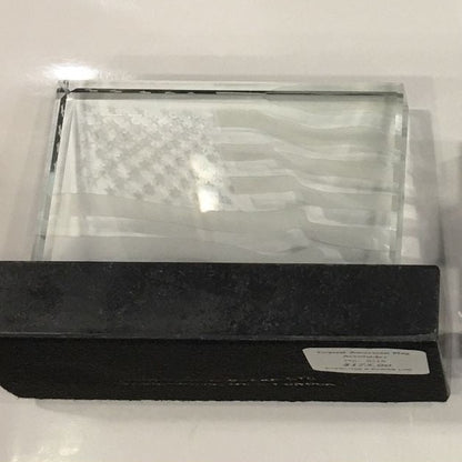 Crystal American Flag | US Waving Flag Etched in Crystal on Marble Base | Award