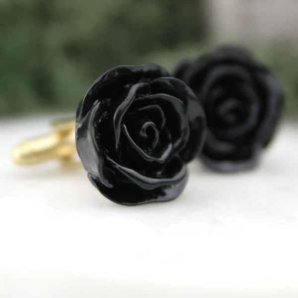 Flower Cufflinks | Black Floral Cuff Links | Polished Finish Cufflinks | Hand Made in USA