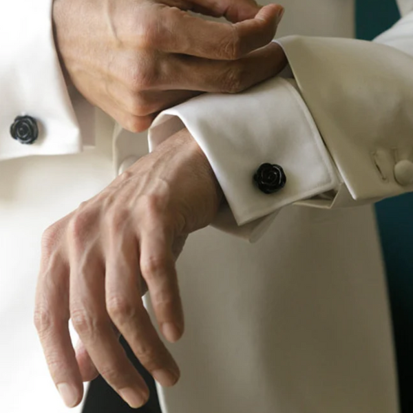 Flower Cufflinks | Black Floral Cuff Links | Polished Finish Cufflinks | Hand Made in USA