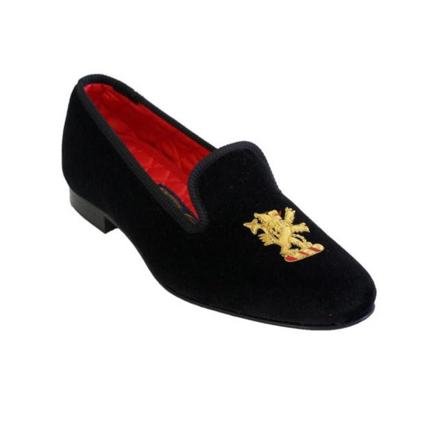 Custom Prince Albert Slipper Shoes Velvet with Embroidery | Black Velvet | Highest Quality | Sterling and Burke-Bespoke Shoes-Sterling-and-Burke