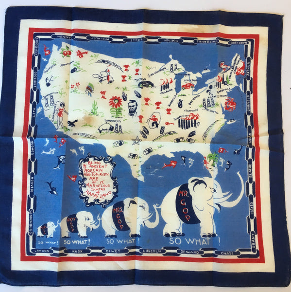 Mr. GOP, So What | Vintage Handkerchief | 1950's | 14.5" x 14.5" Unframed-Vintage Handkerchief-Sterling-and-Burke