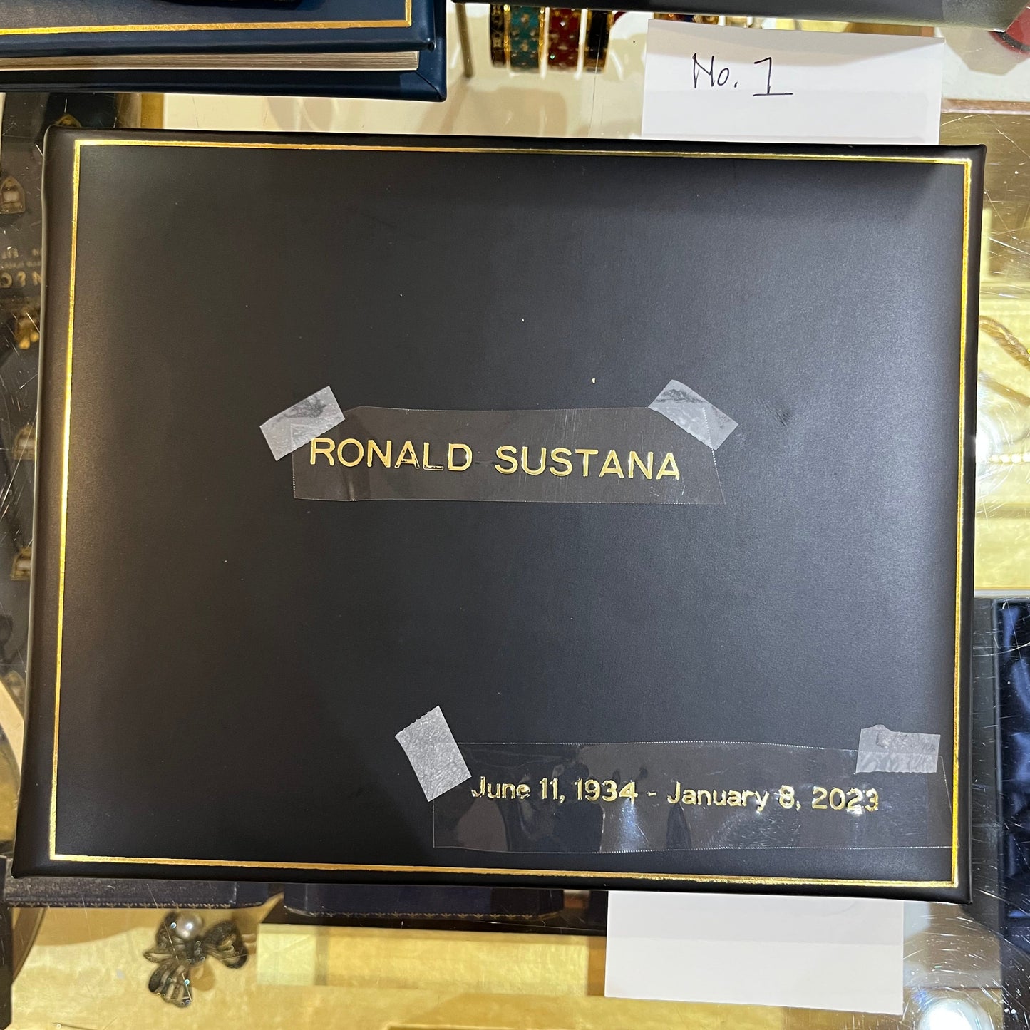 Funeral Guest Book | Mr. Sustana | Finest Quality Calf Leather | Name and Dates stamped in Gold | Charing Cross