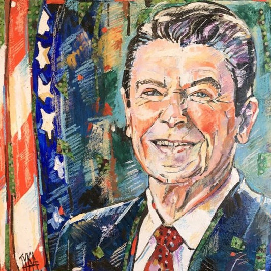 Art | Ronald Reagan | Original Oil Painting on Wood by Joanna Tyka | Presidential Portrait | 24" x 24"