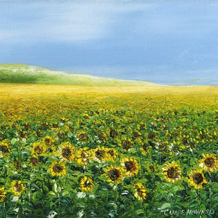 Art | Spring Sunshine | Field of Sunflowers | Original Oil Painting by Claire Howard | 30" x 60"