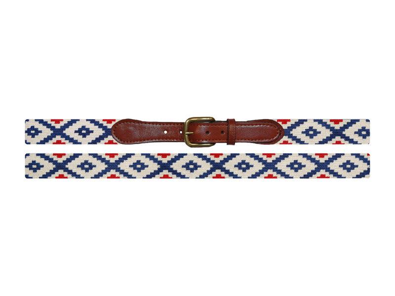 Needlepoint Collection | Gaucho Rojo Needlepoint Belt | Blue and Red | Smathers and Branson-Belt-Sterling-and-Burke