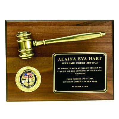 Gavel Award | Walnut Gavel Plaque Award | Wood and Brass Gavel | Custom Engraved Gavel Award | Sterling and Burke-Award-Sterling-and-Burke