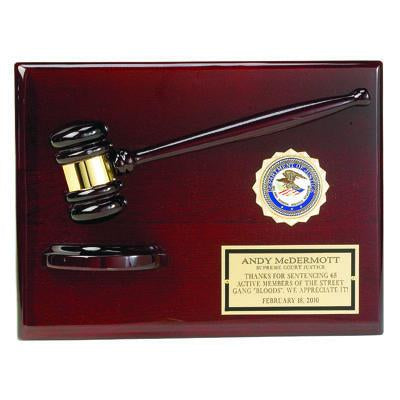 Gavel Award | Luxury Gavel Plaque Award | Polished Wood and Brass Gavel | Custom Engraved Gavel Award | Sterling and Burke-Award-Sterling-and-Burke