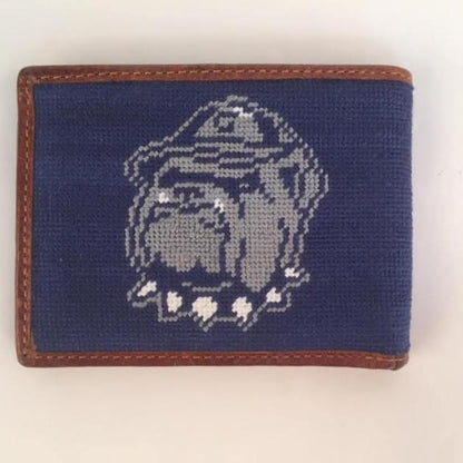 Needlepoint Collection | Georgetown University Needlepoint Bi-Fold Wallet | Hip Wallet | Hoya | Blue and Grey | Smathers and Branson-Wallet-Sterling-and-Burke