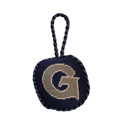 Needlepoint Collection | Georgetown University Needlepoint Ornament | Hoya | Blue and Grey | Smathers and Branson-Ornament-Sterling-and-Burke